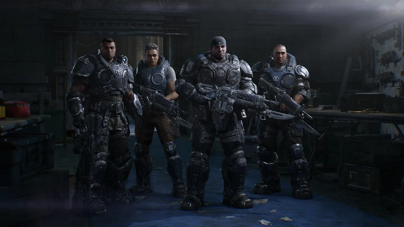 Gears of War: E-Day: Marcus Fenix y Dom Santiago con su escuadrón