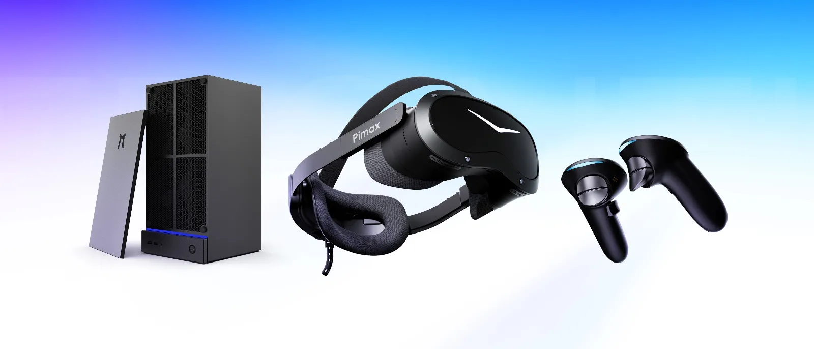 Pimax Crystal Pro con los mandos sin anillo y el mini PC Spation