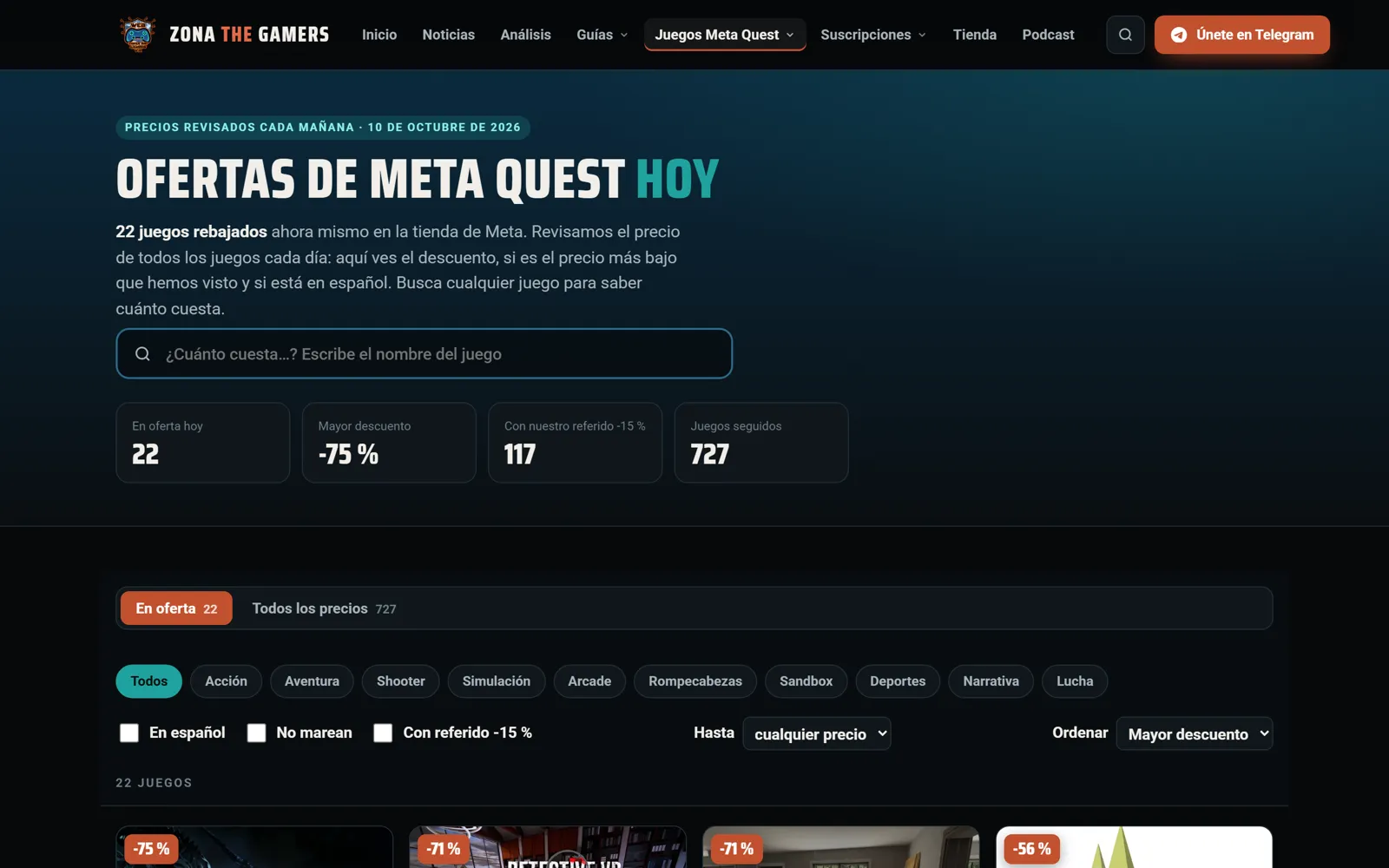 Ofertas de Meta Quest de hoy en Zona The Gamers con descuentos y precios